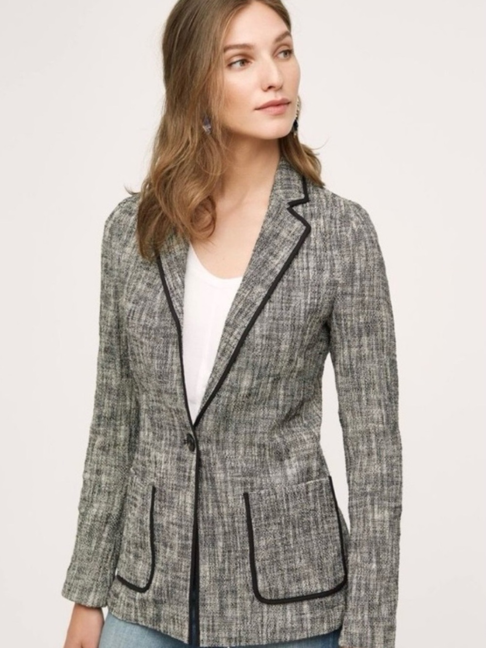 anthropologie Cartonnier Leonie tweed knit blazer jacket size 6